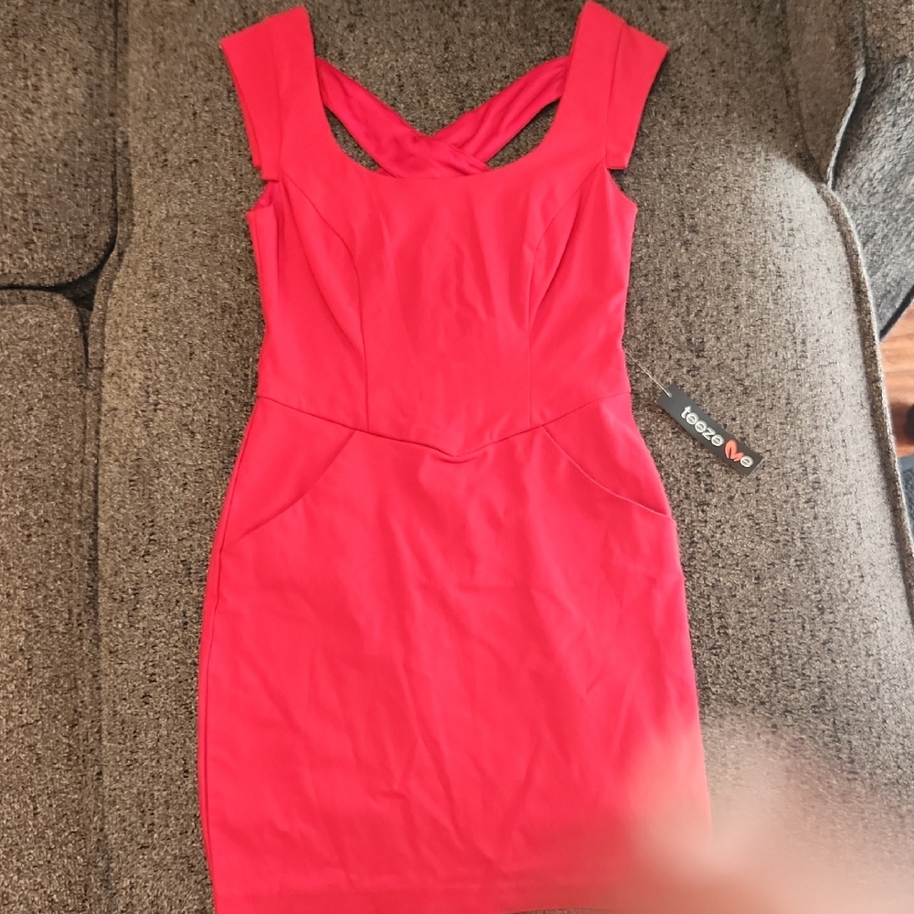 Teeze Me Hot Pink Cross-Back Sheath Mini Dress